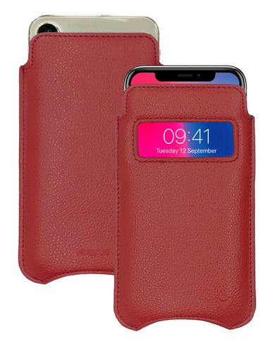 iPhone 15 / 15 Pro Rose Red Faux Leather Case with NueVue Patented Antimicrobial, Germ Fighting and Screen Cleaning Technology