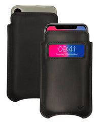 iPhone 16 / 16 Pro Black Leather Case with NueVue Patented Antimicrobial, Germ Fighting and Screen Cleaning Technology