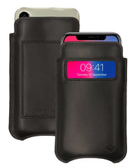 iPhone 16 / 16 Pro Black Leather Wallet Case with NueVue Patented Antimicrobial, Germ Fighting and Screen Cleaning Technology