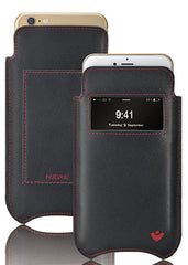 iPhone 8 / 7 Wallet Case in Black Napa Leather | Screen Cleaning Sanitizing Lining | Smart Window