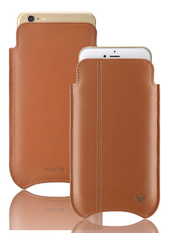 iPhone 8 Plus | 7 Plus Pouch Case in Tan Napa Leather | Screen Cleaning Sanitizing Lining.