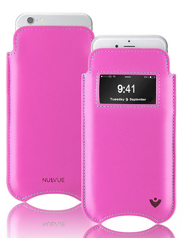 iPhone SE-2020 Sleeve Case in Pink Napa Leather | Screen Cleaning Sanitizing Lining | Smart Window.