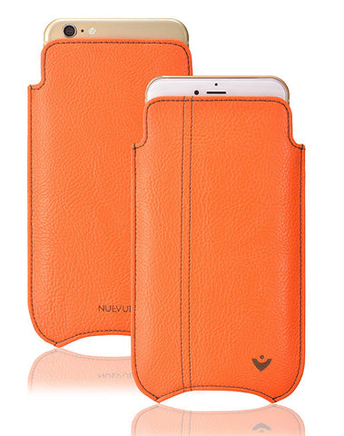 iPhone 8 / 7 Pouch Case in Orange Faux Leather | Screen Cleaning Sanitizing Lining.