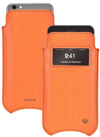 iPhone 6/6s Plus Case in Orange Vegan Leather | Screen Cleaning Sanitizing Sleeve | Smart Window