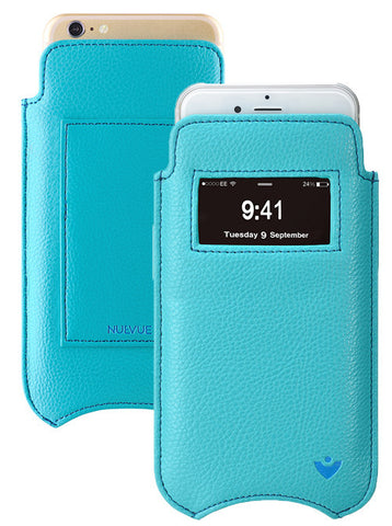 iPhone 6/6s Plus Wallet Window Case in Blue Vegan Leather | Screen Cleaning Sanitizing Lining