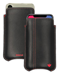 iPhone 15 / 15 Pro Black/Red Leather Case with NueVue Patented Antimicrobial, Germ Fighting and Screen Cleaning Technology