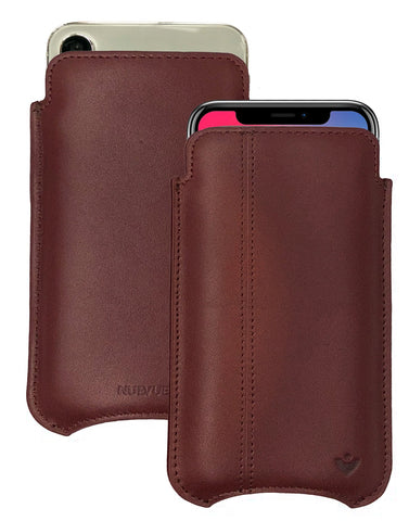 iPhone 15 / 15 Pro Chocolate Brown Leather Case with NueVue Patented Antimicrobial, Germ Fighting and Screen Cleaning Technology
