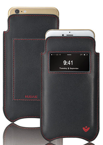 iPhone SE-2020 Sleeve Case in Black Napa Leather | Screen Cleaning Sanitizing Lining | Smart Window.