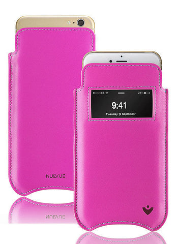 Apple iPhone 13 Pro Max Sleeve Case | Pink Leather | Screen Cleaning Sanitizing Lining | Smart Window