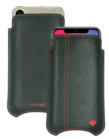 NueVue iPhone X leather case Pirate Black with Red Stitch