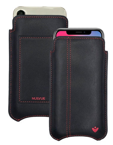 NueVue iPhone X Leather Black with Red Phone Wallet Case