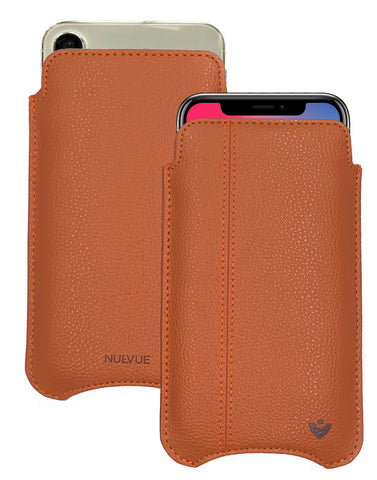 iPhone 13 / iPhone 13 Pro Tan Faux Leather Case with NueVue Patented Antimicrobial, Germ Fighting and Screen Cleaning Technology