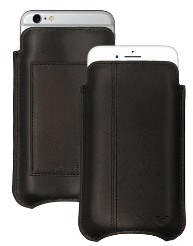 iPhone 6/6s Plus Wallet Case Black Leather Black Stitching | Screen Cleaning Sanitizing Lining.