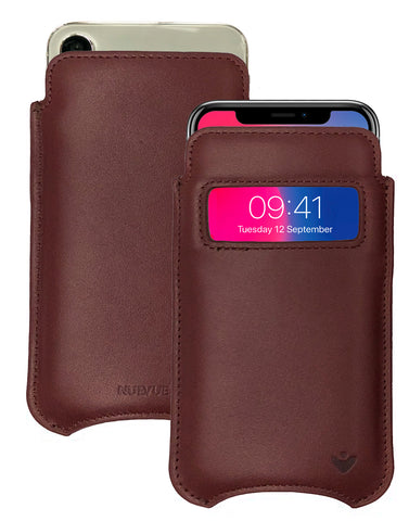 iPhone 13 / 13 Pro Chocolate Brown Leather Case with NueVue Patented Antimicrobial, Germ Fighting and Screen Cleaning Technology