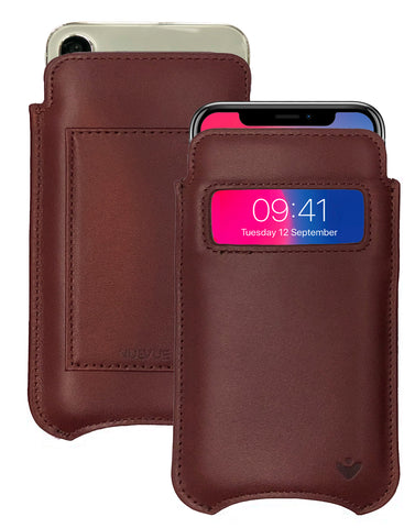 iPhone 13 / 13 Pro Chocolate Brown Leather Wallet Case with NueVue Patented Antimicrobial, Germ Fighting and Screen Cleaning Technology