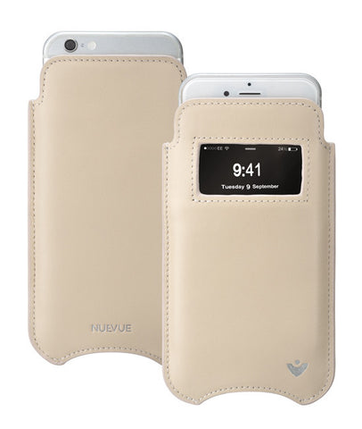 iPhone 6/6s Plus Sleeve Case in White Leather with Window | Screen Cleaning Sanitizing Lining
