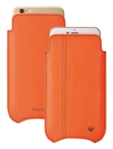 Apple iPhone 14 Pro Max Pouch Case in Kumquat Vegan Leather | Screen Cleaning Sanitizing lining