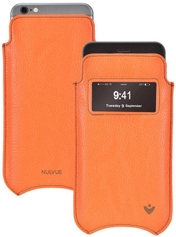 iPhone 8 Plus / 7 Plus Window Case in Orange Faux Leather | Screen Cleaning and Sanitizing Lining.