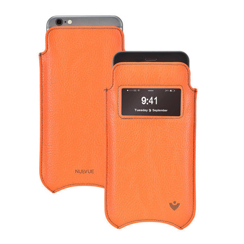 Apple iPhone 13 mini Case in Kumquat Vegan Leather | Screen Cleaning Sanitizing Lining | Smart Window