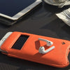 NueVue iPhone 13 mini case orange vegan leather self cleaning interior