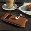 NueVue iPhone 13 mini case tan leather self cleaning case