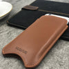 NueVue iPhone 14 Pro Max Tan Leather NueVue Self Cleaning Case lifestyle