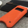 NueVue iPhone 13 mini case orange vegan leather self cleaning interior