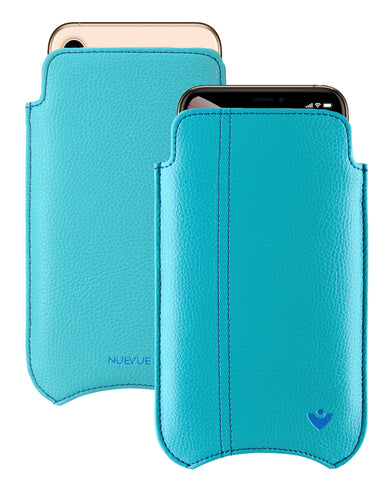 NueVue iPhone 11 and iPhone XR Case Faux Leather | Teal Blue | Sanitizing Screen Cleaning Case