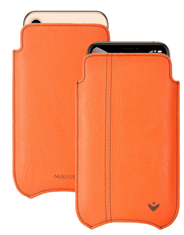 NueVue iPhone 11 Pro Max | iPhone Xs Max Case Faux Leather | Flame Orange | Sanitizing Cleaning Case