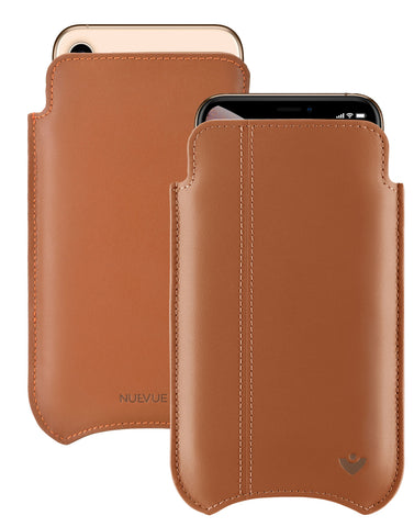 NueVue iPhone 11 and iPhone XR Case Napa Leather | Tan | Sanitizing Screen Cleaning Case