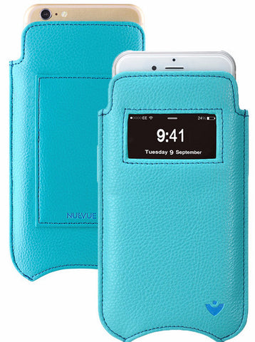 iPhone 6/6s Sleeve Window Wallet Case Blue Vegan Leather | Screen Cleaning Sanitizing Cover