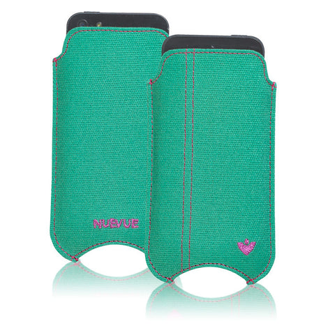 iPhone SE-1st Gen, 5 Pouch Case in Green Canvas | Screen Cleaning Sanitizing Lining